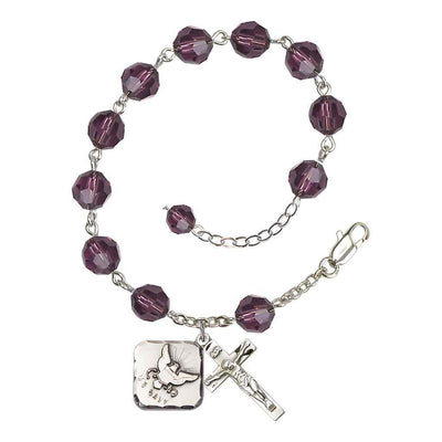 Amethyst St Michael Navy Silver-plated Crystal Rosary Bracelet, Bliss Manufacturing