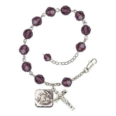 St. Michael Marine 8mm Round Austrian Crystal Rosary Bracelet in Amethyst, Bliss Manufacturing