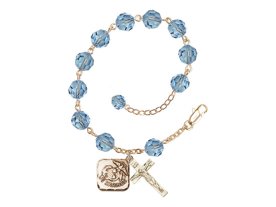 Bliss St Michael Marine Gold-plated 8mm Crystal Rosary Bracelet