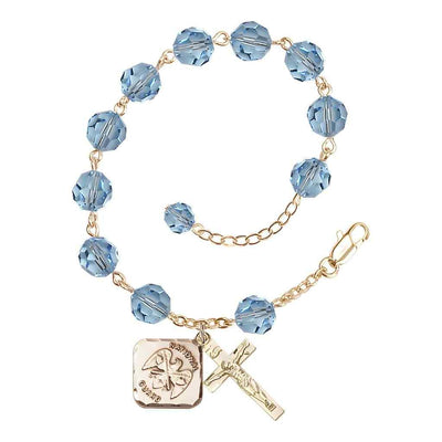 Aqua St Michael National Guard Gold-plated Crystal Rosary Bracelet, Bliss Manufacturing