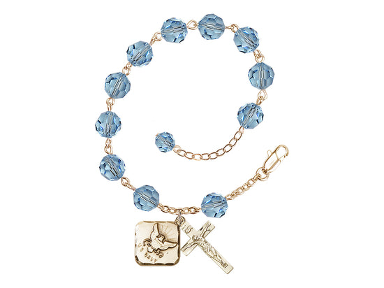 Bliss Adjustable Gold Plated 8mm Austrian Crystal Rosary Bracelet in Aqua