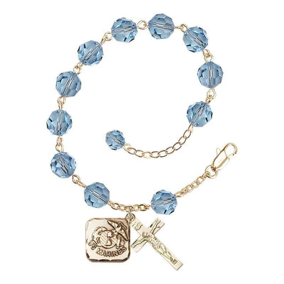 St. Michael Marine Gold 8mm Crystal Rosary Bracelet in Aqua, Bliss Manufacturing