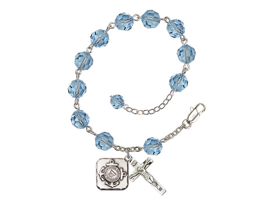 Bliss St Michael Coast Guard Silver-plated 8mm Crystal Rosary Bracelet