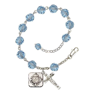St. Michael Coast Guard Silver 8mm Crystal Rosary Bracelet in Aqua, Bliss Manufacturing
