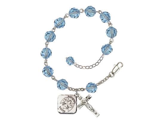 Aqua St Michael National Guard Silver-plated Crystal Rosary Bracelet