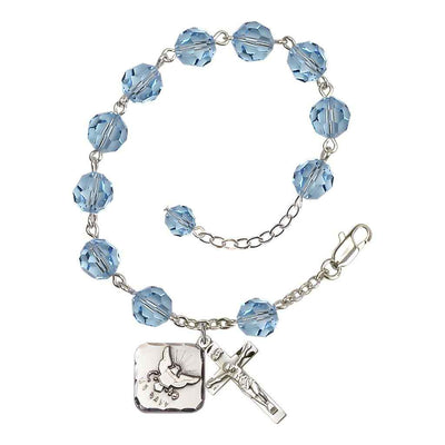 Aqua St Michael Navy Silver-plated Crystal Rosary Bracelet, Bliss Manufacturing