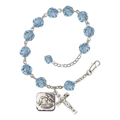 St. Michael Marine 8mm Round Austrian Crystal Rosary Bracelet in Aqua, Bliss Manufacturing