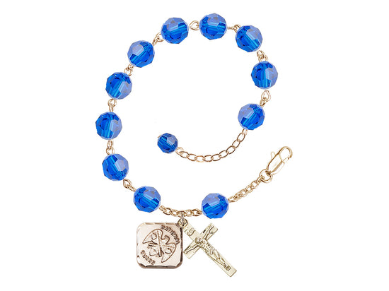 National Guard Adjustable Gold Plated 8mm Austrian Crystal Rosary Bracelet in Capri Blue