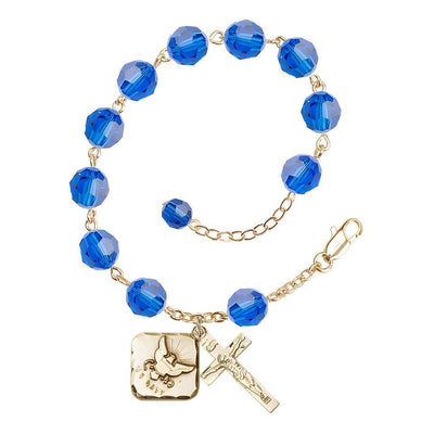 Adjustable Gold Plated 8mm Austrian Crystal Rosary Bracelet in Capri Blue, Bliss Manufacturing