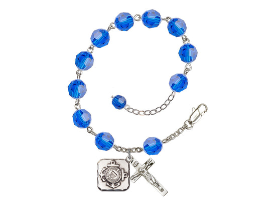 Bliss St Michael Coast Guard Gold-plated 8mm Crystal Rosary Bracelet