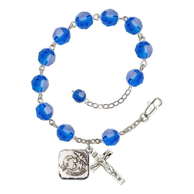 St. Michael Marine 8mm Round Austrian Crystal Rosary Bracelet in Capri Blue, Bliss Manufacturing