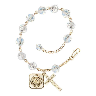 St. Michael Coast Guard Gold-plated 8mm Clear Crystal Rosary Bracelet, Bliss Manufacturing