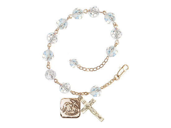 Bliss St Michael Marine Gold-plated 8mm Crystal Rosary Bracelet