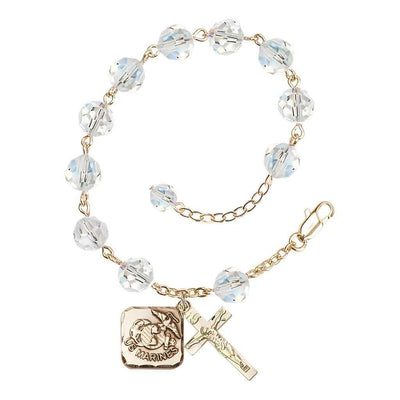 St. Michael Marine Gold 8mm Crystal Rosary Bracelet, Bliss Manufacturing