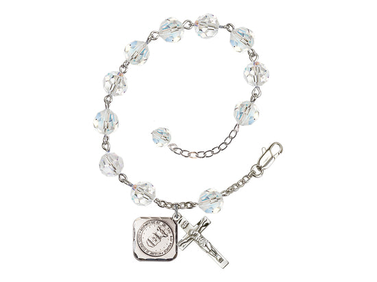 Bliss St Michael Air Force Silver-plated 8mm Austrian Crystal Rosary Bracelet