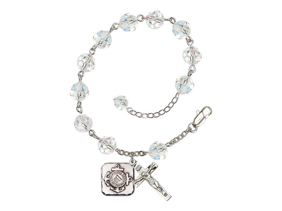 Bliss St Michael Coast Guard Silver-plated 8mm Crystal Rosary Bracelet