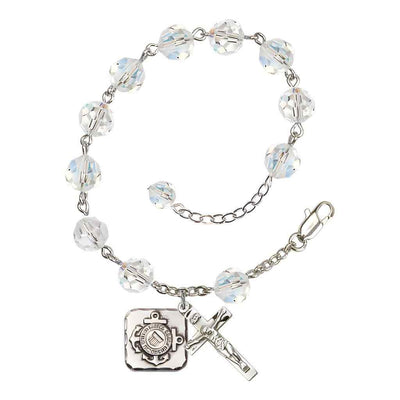 St. Michael Coast Guard Silver 8mm Crystal Rosary Bracelet, Bliss Manufacturing