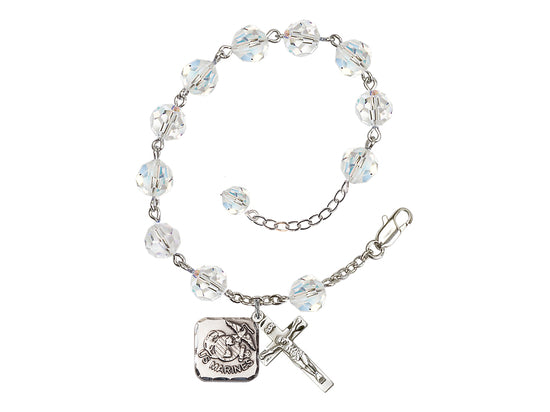 Bliss St Michael Marine Silver-plated 8mm Crystal Rosary Bracelet