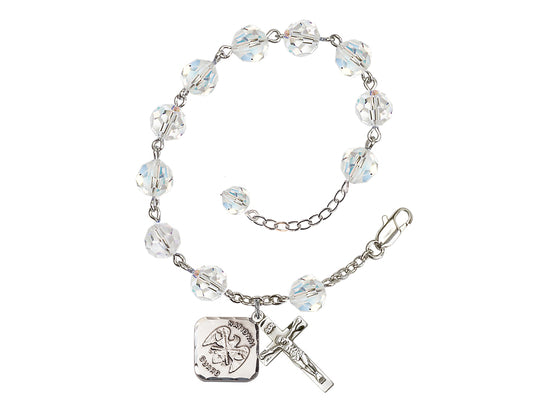 St Michael National Guard Silver-plated Crystal Rosary Bracelet