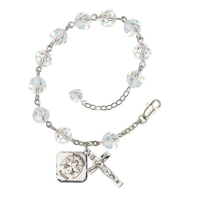 St Michael National Guard Silver-plated Crystal Rosary Bracelet, Bliss Manufacturing