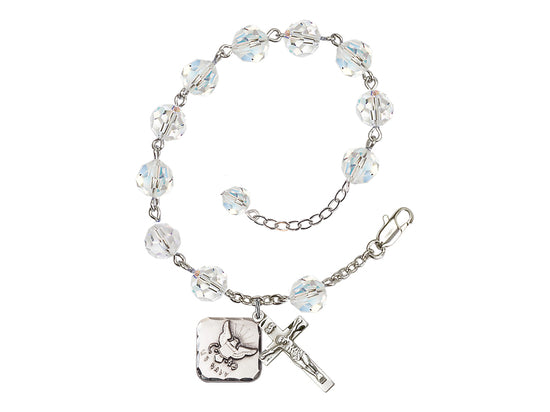 Adjustable Silver Plated 8mm Austrian Crystal Rosary Bracelet in Crystal,