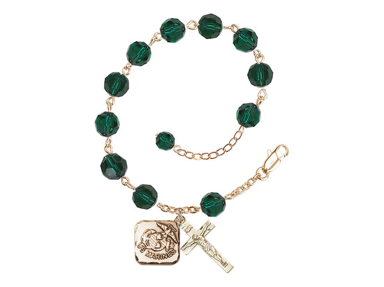 Bliss St Michael Marine Gold-plated 8mm Crystal Rosary Bracelet