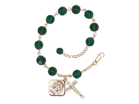 Emerald St Michael National Guard Gold-plated Crystal Rosary Bracelet