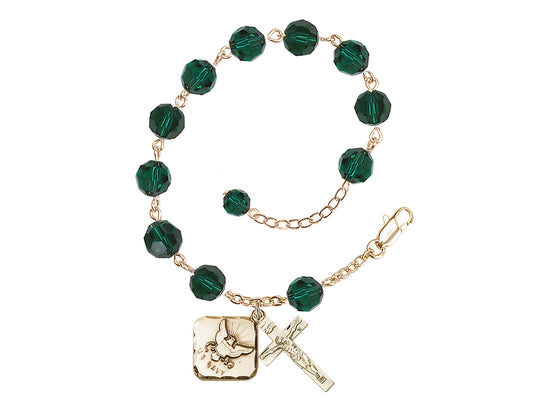 Bliss Adjustable Gold Plated 8mm Austrian Crystal Rosary Bracelet in Emerald