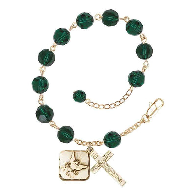 Adjustable Gold Plated 8mm Austrian Crystal Rosary Bracelet in Emerald, Bliss Manufacturing
