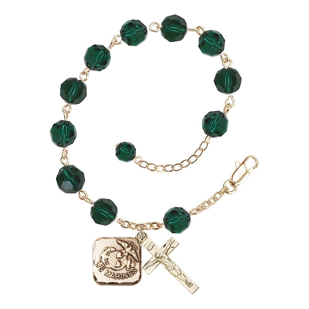 St. Michael Marine Gold 8mm Crystal Rosary Bracelet in Emerald, Bliss Manufacturing