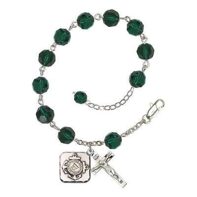 St. Michael Coast Guard Silver 8mm Crystal Rosary Bracelet in Emerald, Bliss Manufacturing