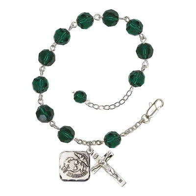 St. Michael Marine 8mm Round Austrian Crystal Rosary Bracelet in Emerald, Bliss Manufacturing