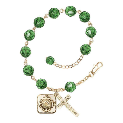 St. Michael Coast Guard Gold-plated 8mm Crystal Rosary Bracelet in Erinite, Bliss Manufacturing