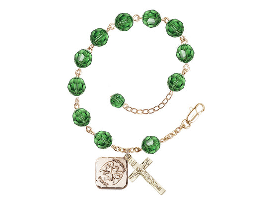 National Guard Adjustable Gold Plated 8mm Austrian Crystal Rosary Bracelet in Erinite