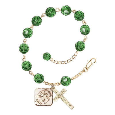 National Guard Adjustable Gold Plated 8mm Austrian Crystal Rosary Bracelet in Erinite, Bliss Manufacturing