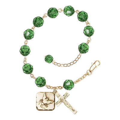 Adjustable Gold Plated 8mm Austrian Crystal Rosary Bracelet in Erinite, Bliss Manufacturing