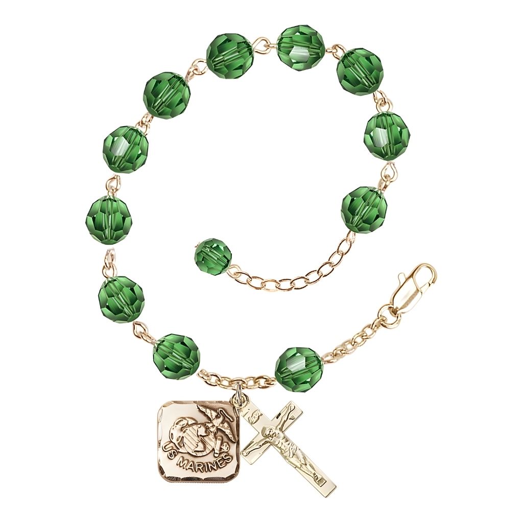 St. Michael Marine Gold 8mm Crystal Rosary Bracelet in Erinite, Bliss Manufacturing