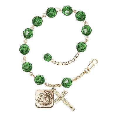 St. Michael Marine Gold 8mm Crystal Rosary Bracelet in Erinite, Bliss Manufacturing