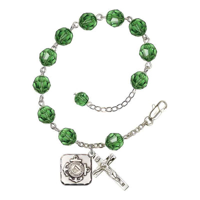 St. Michael Coast Guard Silver 8mm Crystal Rosary Bracelet in Erinite, Bliss Manufacturing