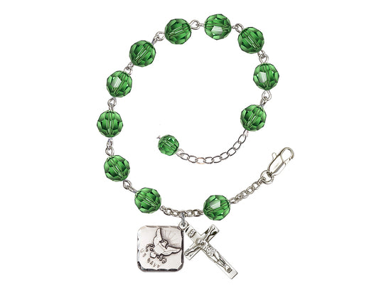 Adjustable Silver Plated 8mm Austrian Crystal Rosary Bracelet in Erinite,