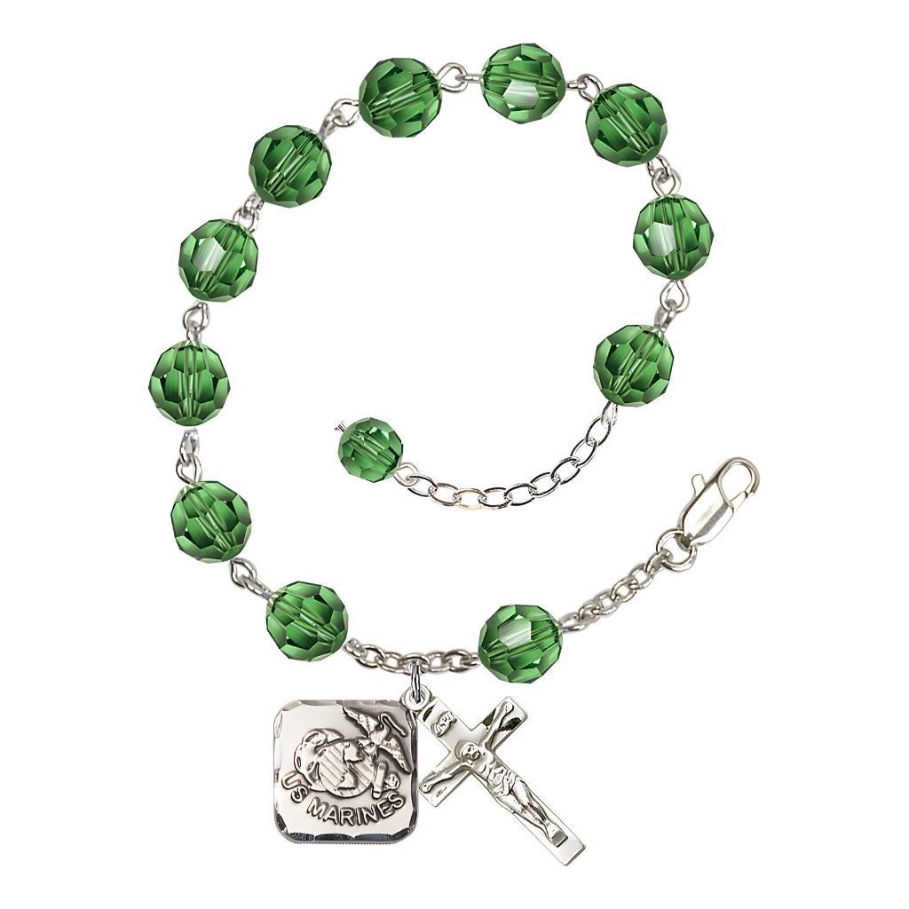 St. Michael Marine 8mm Round Austrian Crystal Rosary Bracelet in Erinite, Bliss Manufacturing