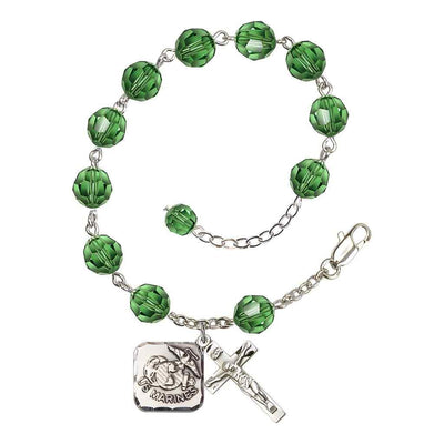 St. Michael Marine 8mm Round Austrian Crystal Rosary Bracelet in Erinite, Bliss Manufacturing