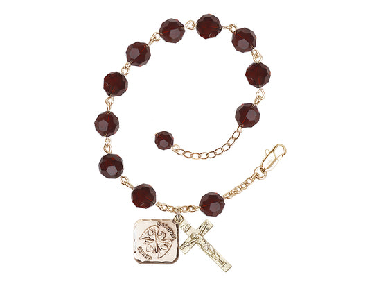 Garnet St Michael National Guard Gold-plated Crystal Rosary Bracelet,