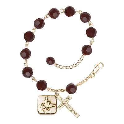 Adjustable Gold Plated 8mm Austrian Crystal Rosary Bracelet in Garnet, Bliss Manufacturing