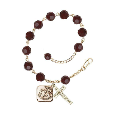 St. Michael Marine Gold 8mm Crystal Rosary Bracelet in Garnet, Bliss Manufacturing