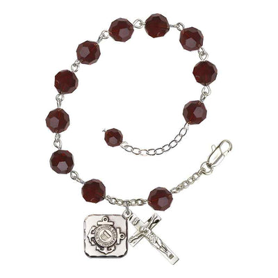 St. Michael Coast Guard Silver 8mm Crystal Rosary Bracelet in Garnet, Bliss Manufacturing
