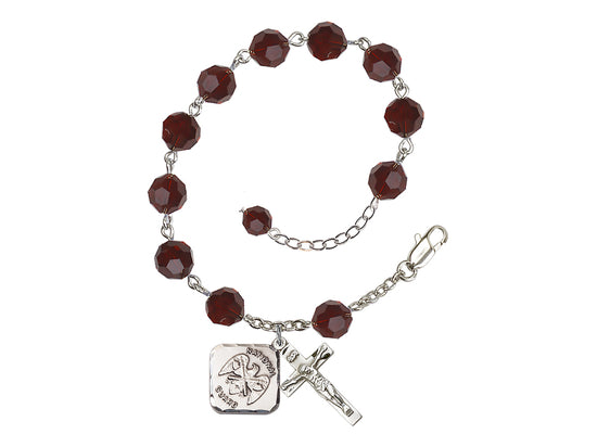 Bliss St Michael National Guard Garnet Silver-plated Crystal Rosary Bracelet