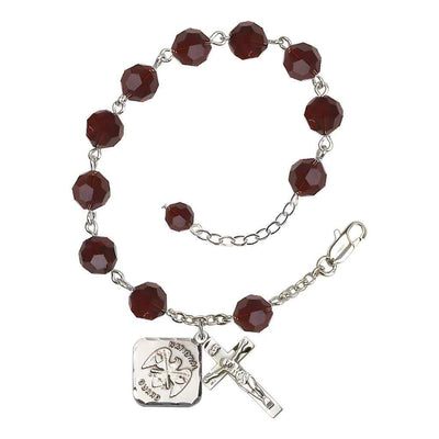 St Michael National Guard Garnet Silver-plated Crystal Rosary Bracelet, Bliss Manufacturing