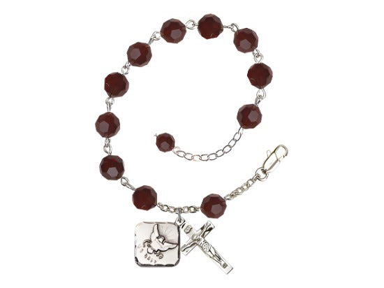 Garnet St Michael Navy Silver-plated Crystal Rosary Bracelet