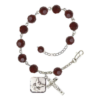 Garnet St Michael Navy Silver-plated Crystal Rosary Bracelet, Bliss Manufacturing